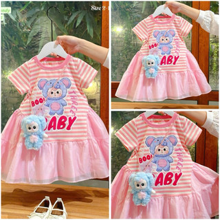 Top váy bé gái Bé Ba siêu hot. Đầm Váy Baby Three kẻ phối tơ màu hồng cam siêu xinh 13-45kg