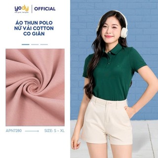 Áo phông có cổ YODY nữ tay ngắn vải cotton mắt chim,áo thun cổ bẻ phông thoáng mát mềm mịn APN7280