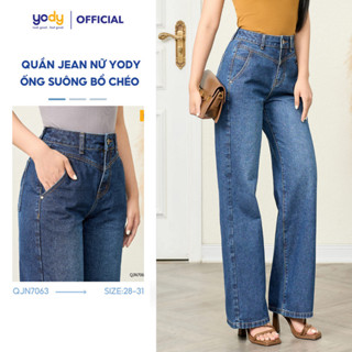 Quần Jean Nữ YODY ỐNG SUÔNG RỘNG, Bổ Chéo Cạp Cao ulzzang chất vải bò Denim Cotton dày đứng dáng TRA - QJN7063