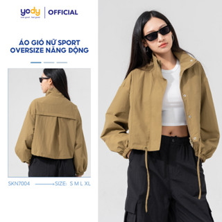Áo khoác gió nữ YODY áo khoác oversize dáng ngắn, 2 lớp dày dặn, năng động, thể thao SKN7012