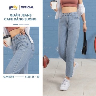Quần jeans nữ YODY dáng boy, quần bò ống đứng cạp cao co giãn nhẹ, mềm mại TRA - QJN5058
