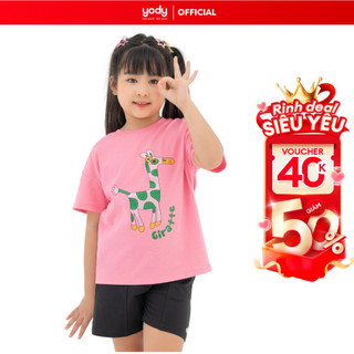  Áo phông trẻ em YODY áo thun cổ tròn cho bé gái in hình hươu cao cổ - TSK6216