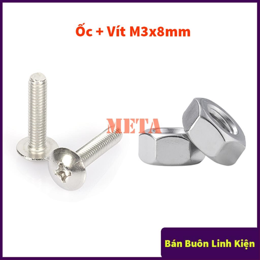 Ốc Vít M3 Chữ Thập - Vít M3 đầu tròn dài 5mm/8mm, Đai Ốc Lục Giác M3 - đường kính trong 3mm