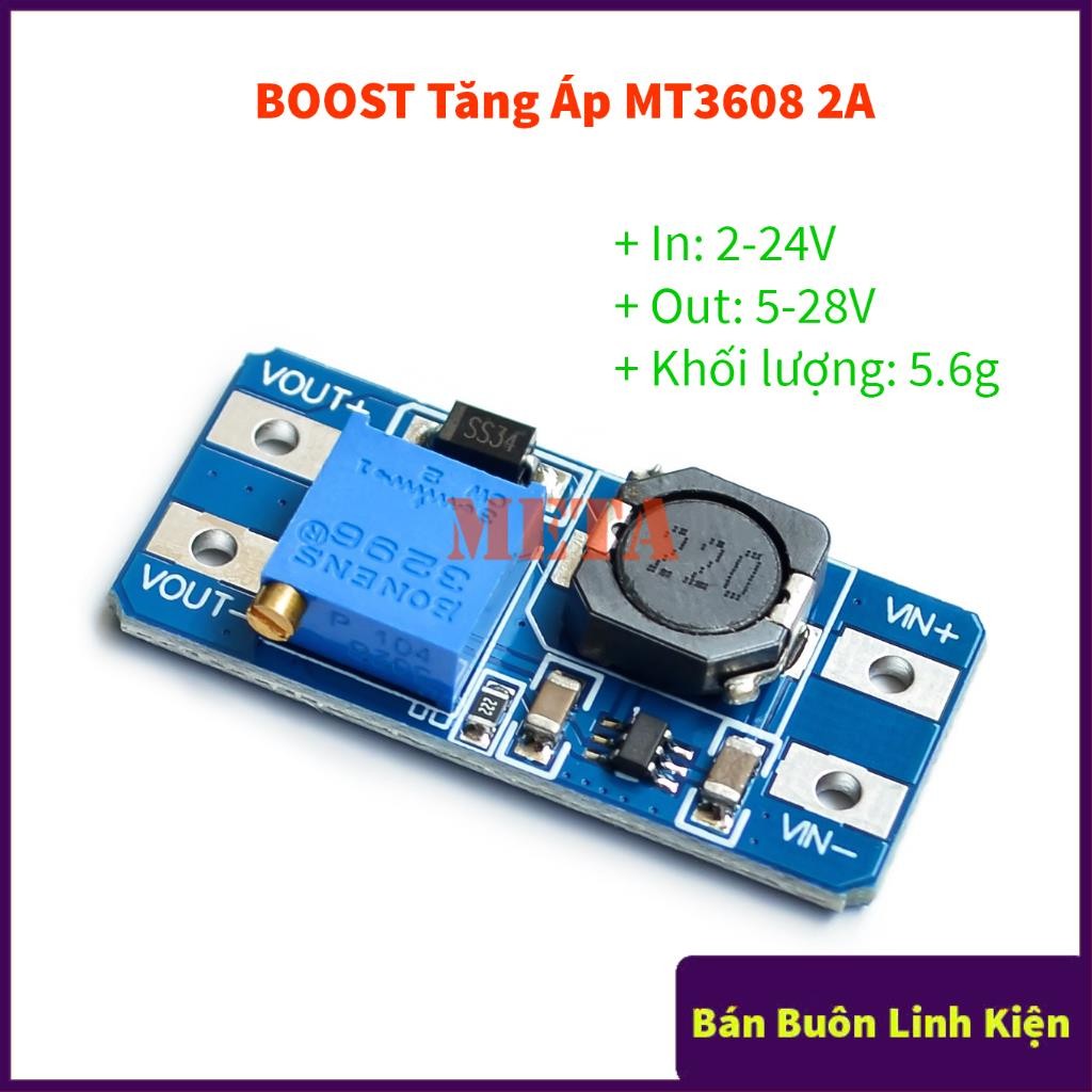 Mạch BOOST Tăng Áp MT3608 2A DC-DC - Điện Áp Vào 2V-24V Cho Ra 5V-28V
