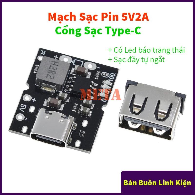 Mạch Sạc Pin Dự Phòng tích hợp sạc xả 5V 2A Cổng vào Type-C - dùng cho pin 18650 - Lithium 3,7V