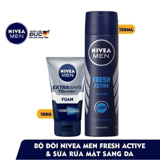 Bộ đôi NIVEA MEN Fresh Active (Xịt ngăn mùi 150ml 81600 & Sữa rửa mặt sáng da 100g 88836)