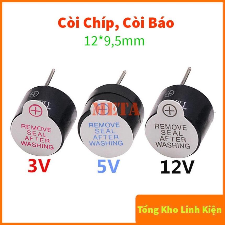 Còi Chíp, Còi Báo 3v 5v 12v, Buzzer Còi Xung kích thước 12*9,5mm