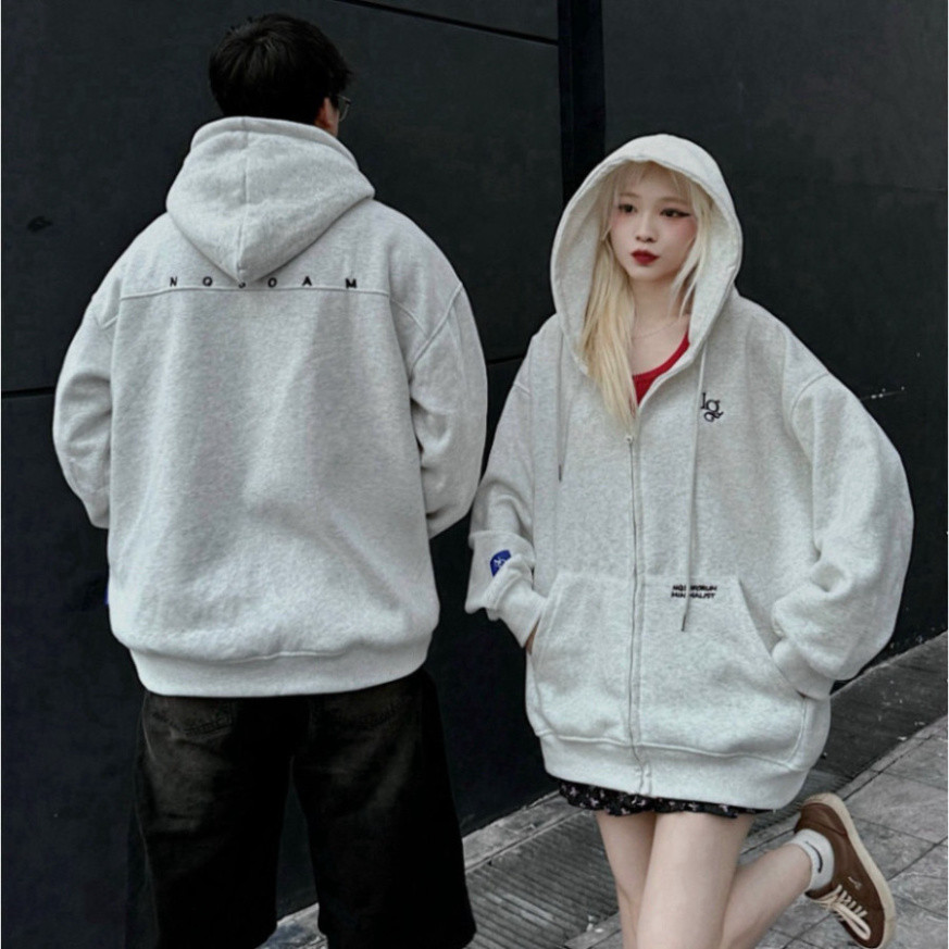 Áo Khoác Nỉ Hoodie Zip Thêu NQ30 AM Form Rộng Nam Nữ Unisex