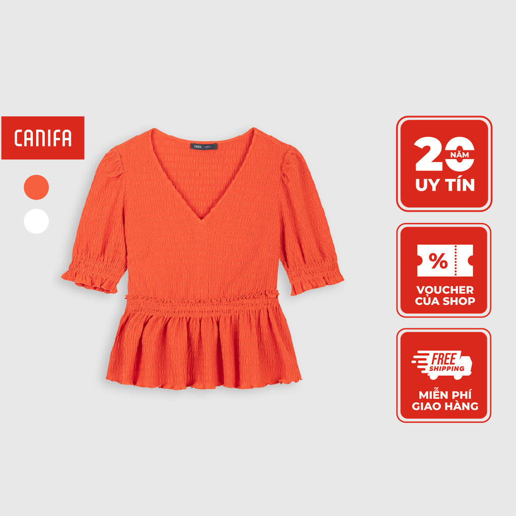 Áo phông nữ kiểu eo chun CANIFA chất liệu polyester pha 6TS21C002