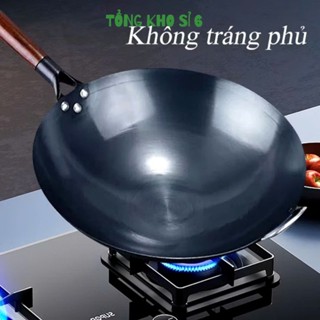 CHẢO XÀO SIZE 32,  Chảo Thép chống dính Chiên Xào,Chảo thép tôi sẵn kháng rỉ, Chống Dính Cán Gỗ Sồi Cao CẤP-MA:CHÃOXAO