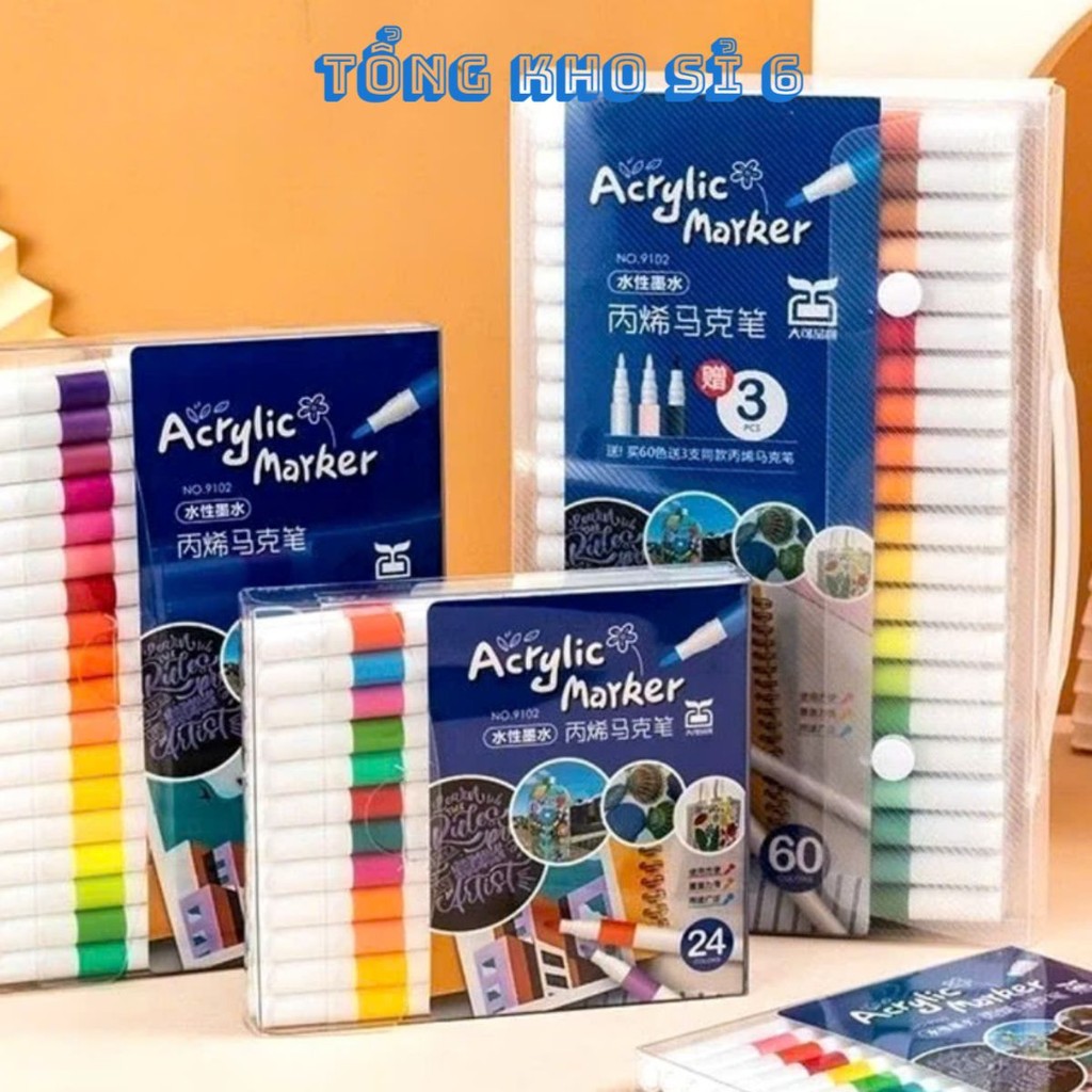 BỘ 60 MÀU ACRYLIC , SET 60 Bút Màu Acrylic Marker Cao Cấp Bút Sơn Acrylic Chống Nước Vẽ Trên Mọi Chấ