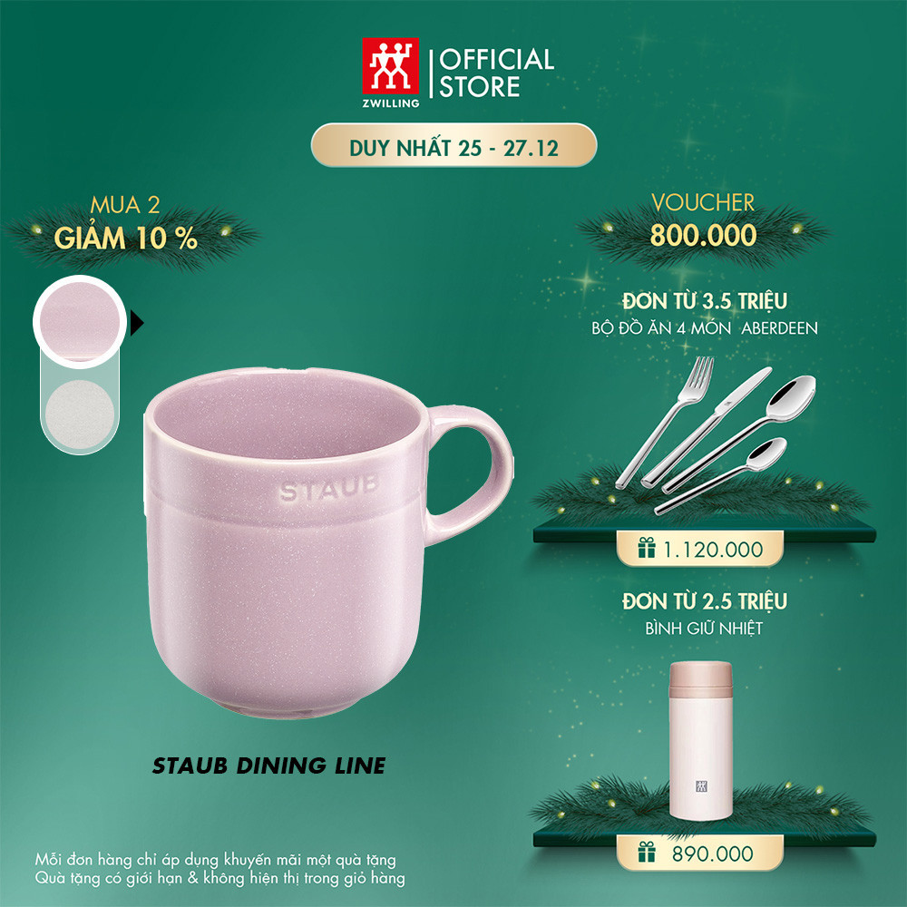 Cốc gốm sứ cao cấp STAUB 350ml (màu truffle trắng/Hoa anh đào)