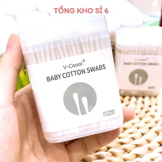TĂM BÔNG VCOOL CHO BÉ , Bông ngoáy tai cho bé Vcool 2 đầu kháng khuẩn, tăm bông sơ sinh tiện lợi hộp 200 que - TAMBONG59