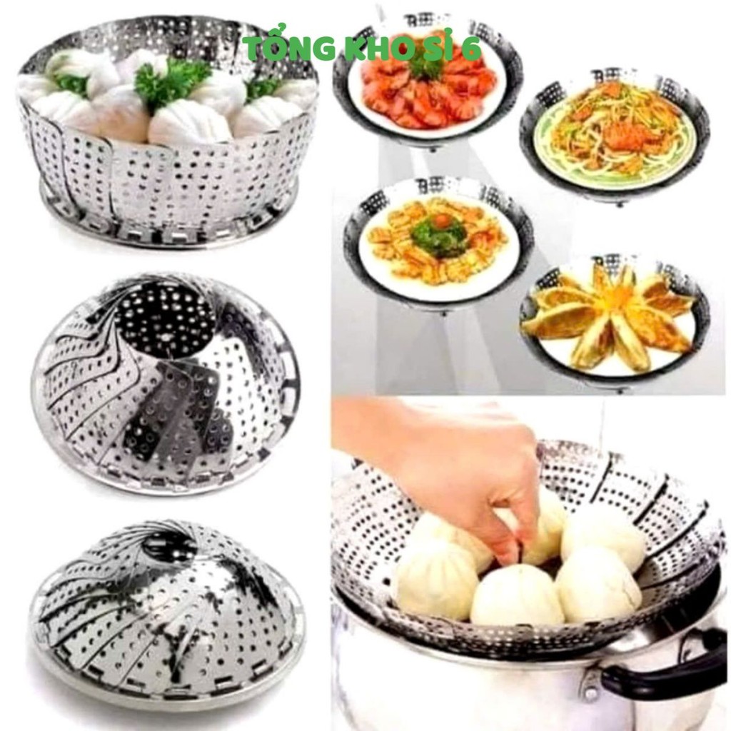 VỈ HẤP ĐỒ XÔI INOX SIZE 23 Khay Vỉ Hấp Vỉ Rổ Hấp Tròn Inox Xếp Gọn Tiện Lợi Inox Chống Rỉ Đường Kính