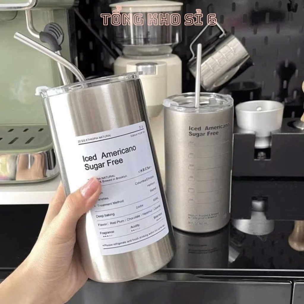 BÌNH NƯỚC LATTE 650ML,  Ly Giữ Nhiệt Americano 650ML Inox 304 Kèm Ống Hút- BINHGIUNHIET
