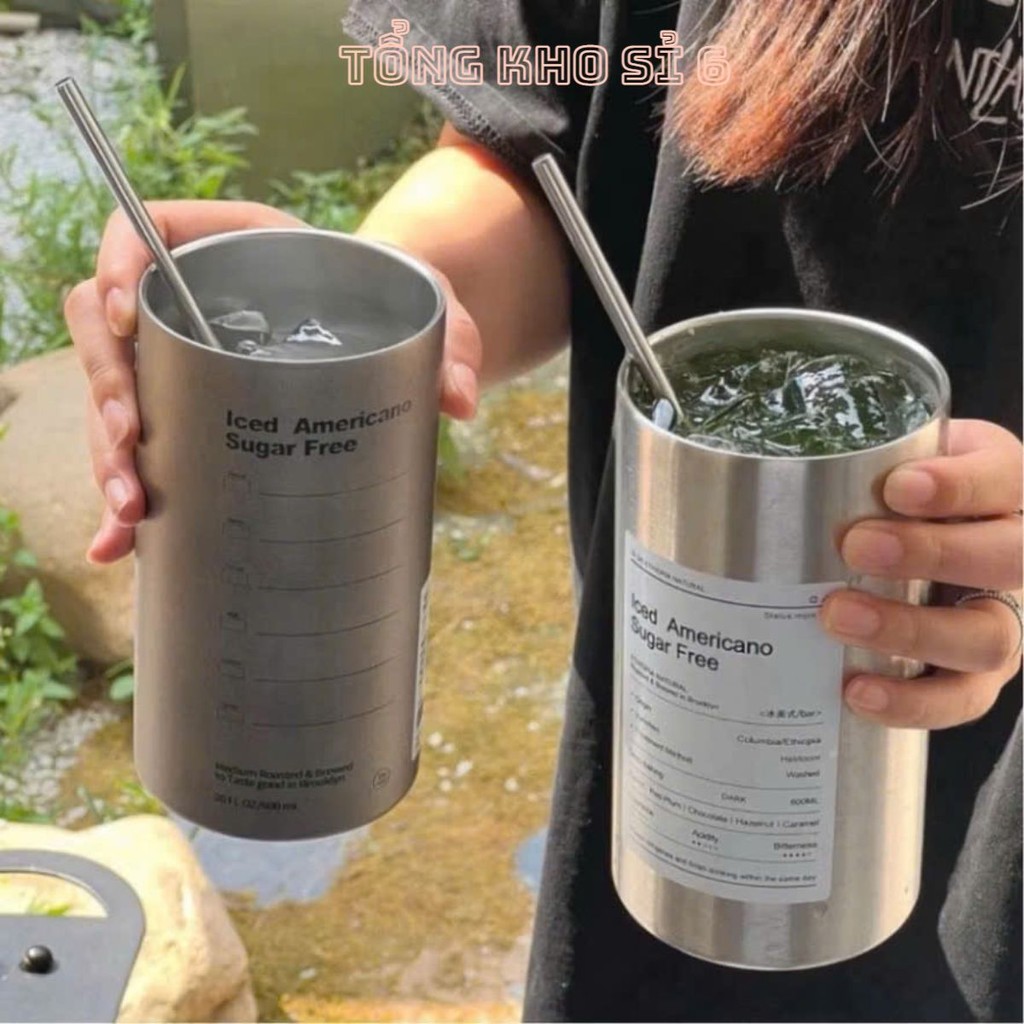 BÌNH NƯỚC LATTE 650ML,  Ly Giữ Nhiệt Americano 650ML Inox 304 Kèm Ống Hút: BINHGIUNHIET
