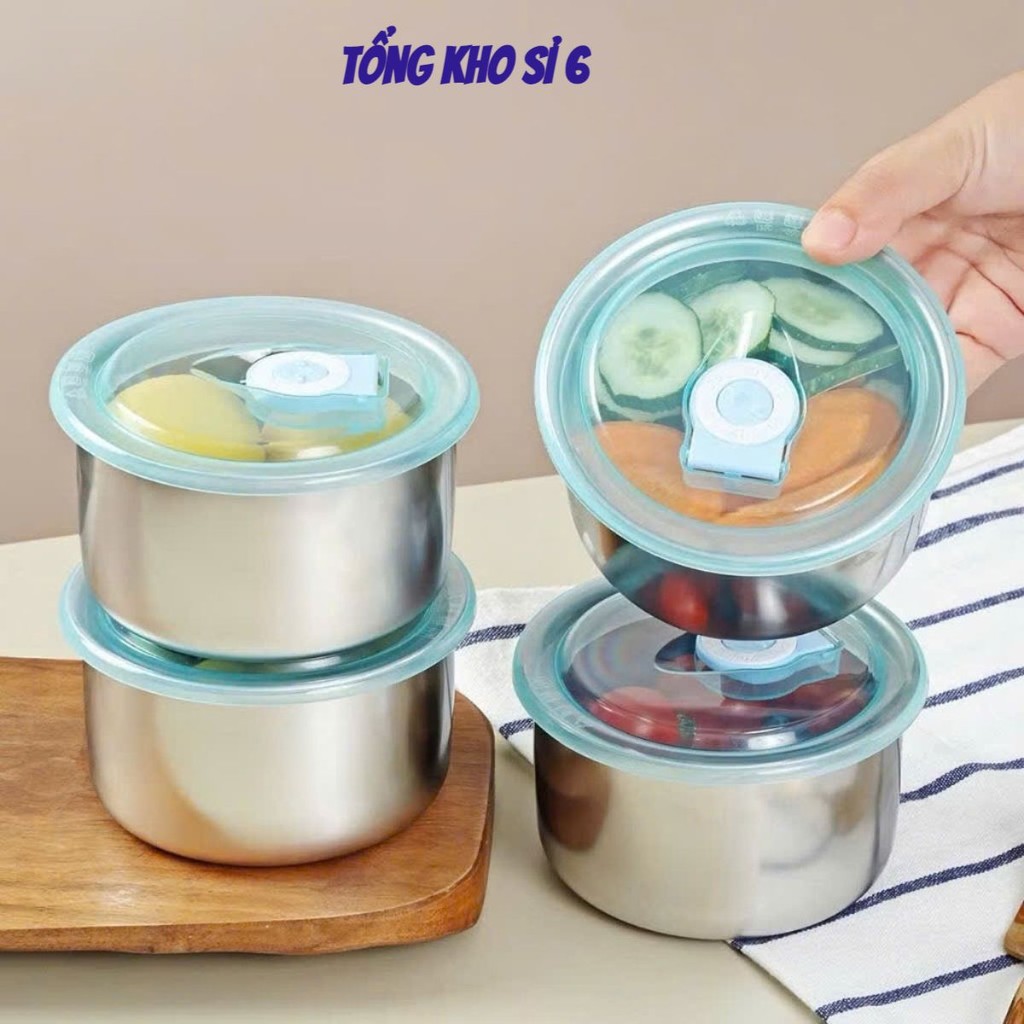 Hộp Đựng Thực Phẩm Tròn Inox 304 Không Gỉ Có Nắp Đậy Bảo Quản Thực Phẩm Tiện Lợi,  HỘP ĐỰNG ĐỒ ĂN - 