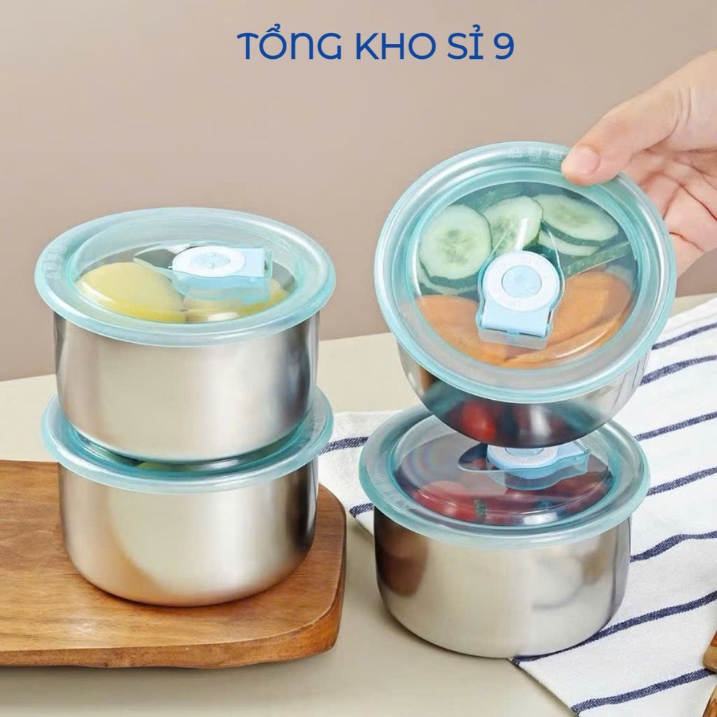 Hộp Đựng Thực Phẩm Tròn Inox 304 Không Gỉ Có Nắp Đậy Bảo Quản Thực Phẩm Tiện Lợi,  HỘP ĐỰNG ĐỒ ĂN - 