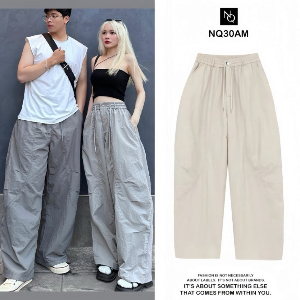 Quần Dài Chất Gió Nhăn Parachute Pants Harem Dáng Thụng Ống Rộng Nam Nữ Unisex