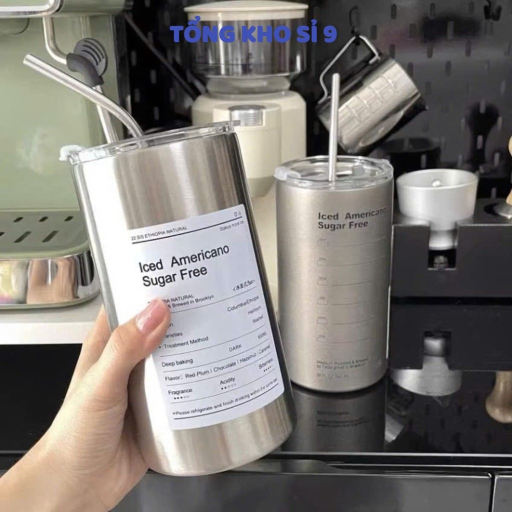 BÌNH NƯỚC LATTE 650ML,  Ly Giữ Nhiệt Americano 650ML Inox 304 Kèm Ống Hút- BINHGIUNHIET