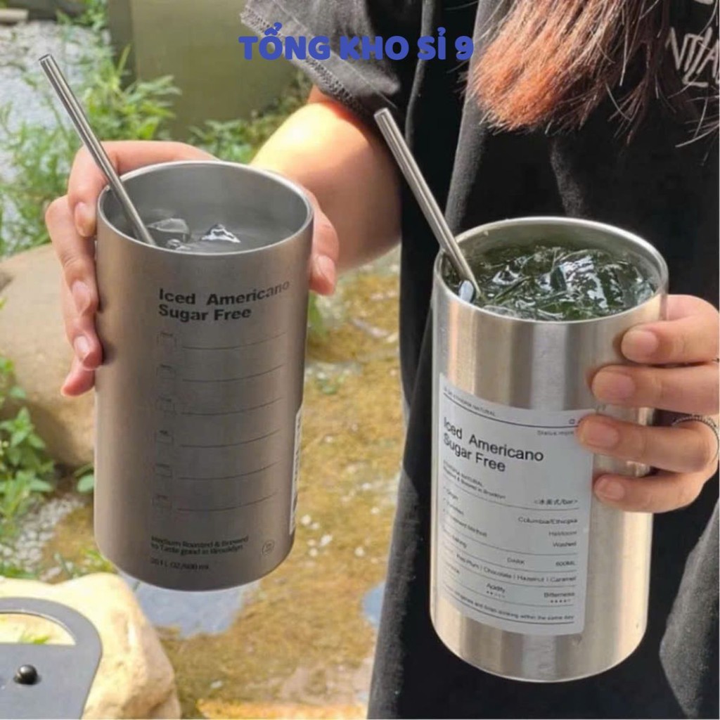 BÌNH NƯỚC LATTE 650ML,  Ly Giữ Nhiệt Americano 650ML Inox 304 Kèm Ống Hút: BINHGIUNHIET