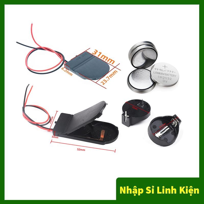 Đế Pin CR2032 chân cắm, Hộp Đế Pin CR2032 có nắp và công tắc ON/OFF, đế 1 pin CR2032, đế 2 pin CR203