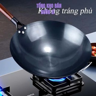 CHẢO XÀO SIZE 32,  Chảo Thép chống dính Chiên Xào,Chảo thép tôi sẵn kháng rỉ, Chống Dính Cán Gỗ Sồi Cao CẤP-MA:CHÃOXAO