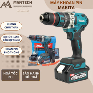 Máy Khoan PIN DESAWI/MAKITA Không Chổi Than Đầu Kẹp 13mm Chân P!N Phổ Thông Siêu Khỏe DESAWI025