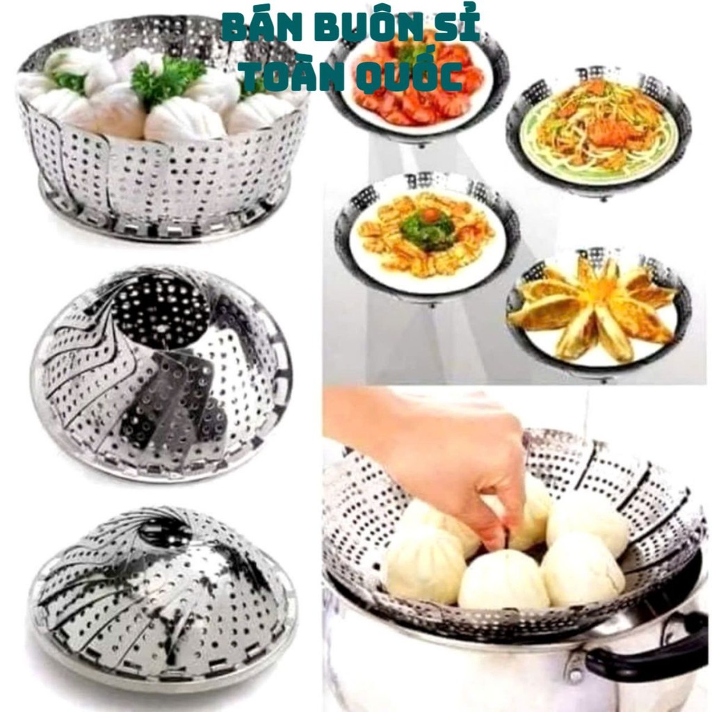 VỈ HẤP ĐỒ XÔI INOX SIZE 23,  Khay Vỉ Hấp Vỉ Rổ Hấp Tròn Inox Xếp Gọn Tiện Lợi Inox Chống Rỉ Đường Kí