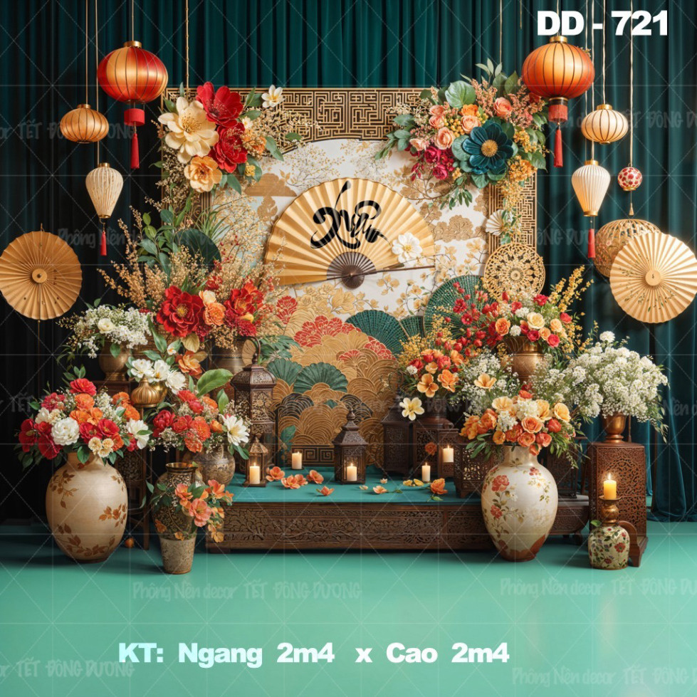 Phông nền chụp ảnh Tết 2025, Bạt trang trí tết, thông báo lịch nghỉ tết 2025, chất liệu lụa kim tuyế