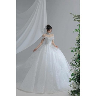 ẢNH THẬT SHOP_ Váy cưới, lễ đường che bắp tay kết hạt cao cấp, váy bling bling công chúa, dịu dàng