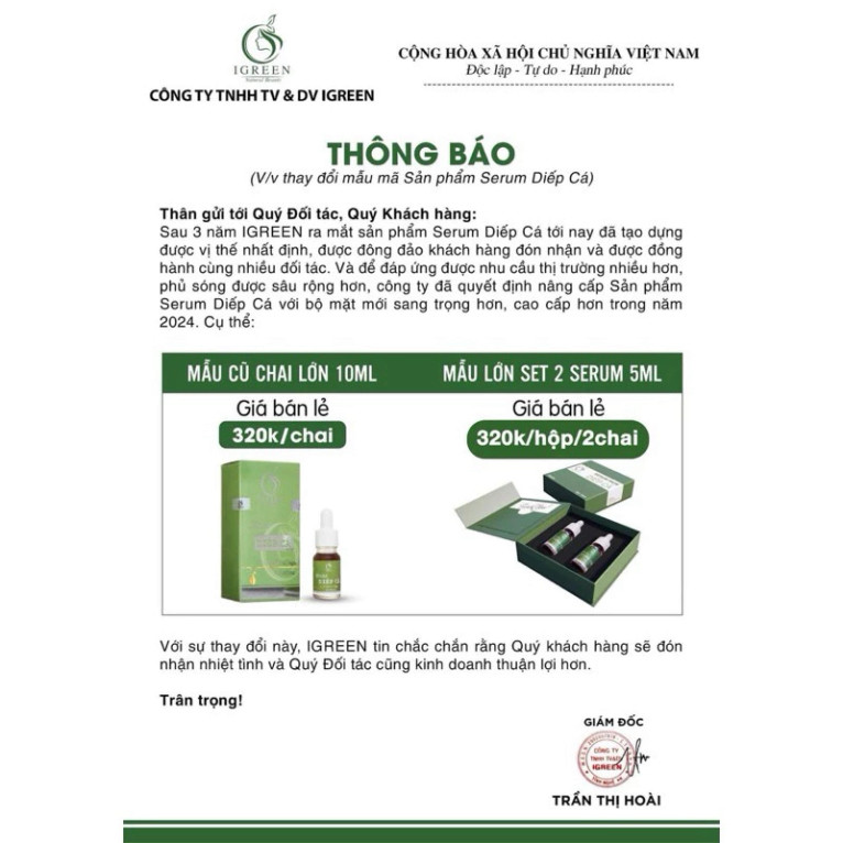 SERUM GIẢM MỤN SAU 7 NGÀY - SERUM DIẾP CÁ IGREEN