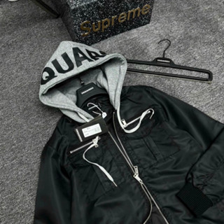 Áo khoác mũ nam nữ Dsq vải gió zip ngực phối mũ nỉ xám 2 lớp in chữ Dsquared2 cao cấp boy phố thời trang hot