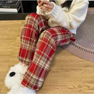  Quần Kẻ Lót Lông Quần Ca Rô Nữ Ống Rộng Lót Lông Dáng Suông Giữ Nhiệt Mùa Đông Kẻ Sọc si le 053 