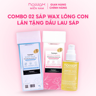 Combo 02 Sáp wax lông con lăn Nowax WHITE FLOWER và BUNNY BLUE tặng Dầu lau sáp