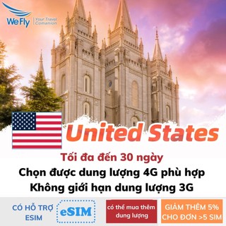 WEFLY Sim Du Lịch NỘI ĐỊA MỸ nghe gọi USA 4G/5G - Tốc Độ Cao Nhiều ngày đa dạng gói cước cao cấp từ 10-30 ngày