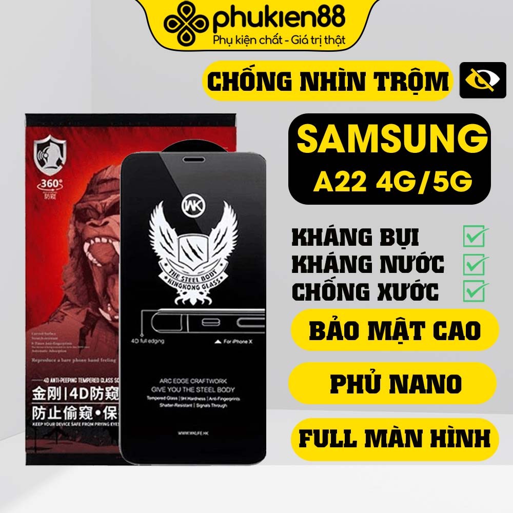 Kính cường lực Samsung A22 4G / A22 5G chống nhìn trộm bảo vệ màn hình full màn, chống va đập