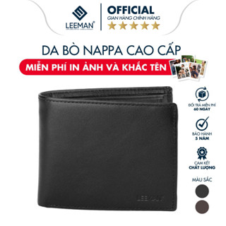   Có Khắc Tên  Ví Nam Da Bò Nappa LEEMAN V126 Da Thật Cao Cấp Có Khóa Kéo Full Hộp Làm Quà Tặng 