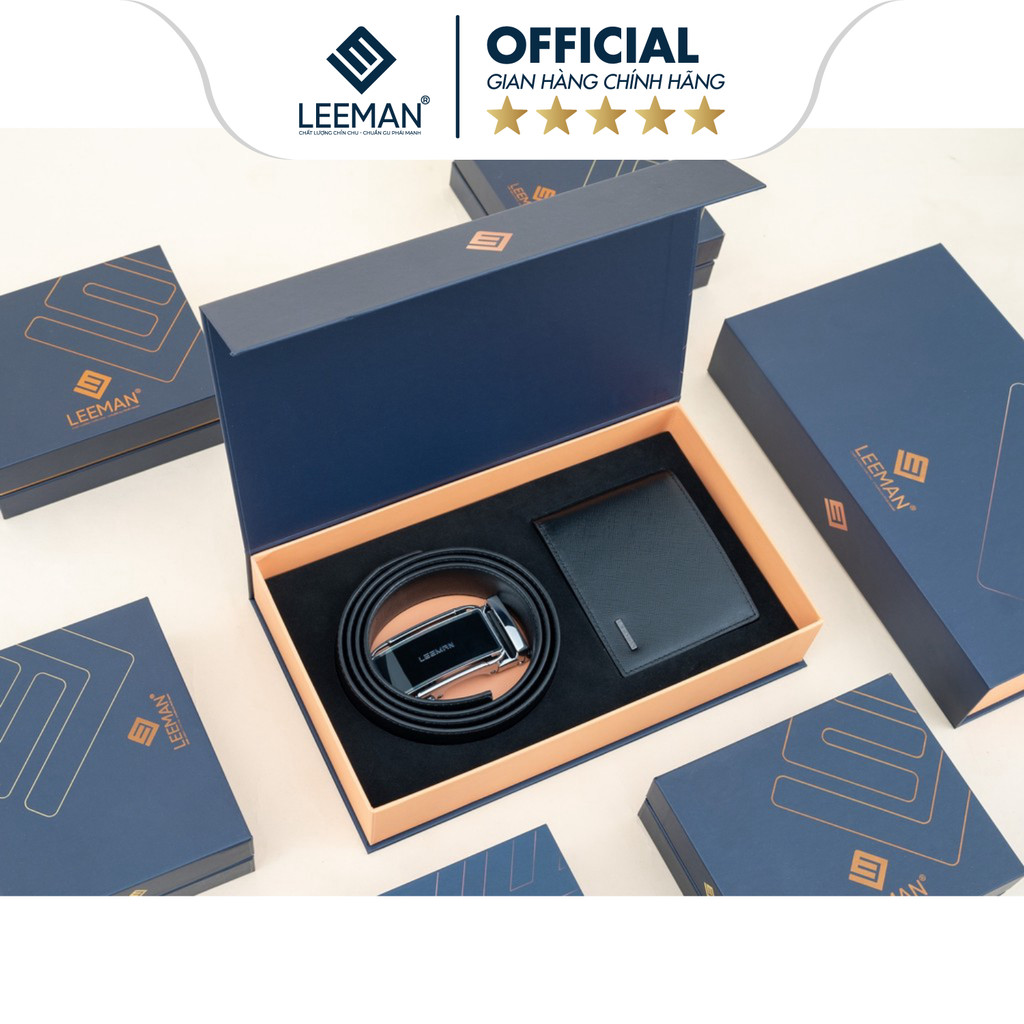 Combo Ví Da Thắt Lưng Nam LEEMAN Bellamy Cao Cấp, Làm Quà Tặng Bạn Trai, Tặng Người Thân Fullbox