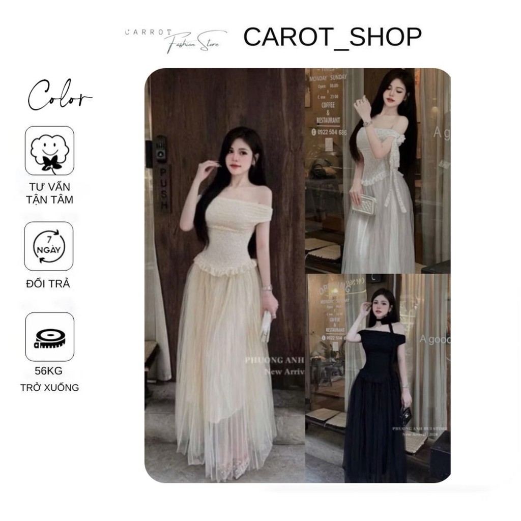 VN06 - BIGSIZE ĐẦM TRỄ VAI HOA NỔI KÈM HOA S => 2XL - KÈM HOA CỔ váy dáng dài  DÁNG MAXI by CarrotShop 