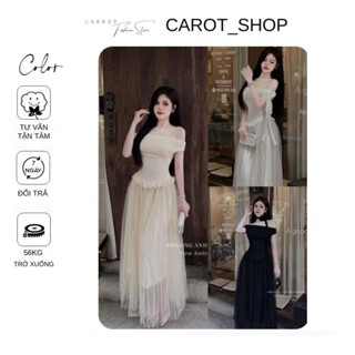 VN06 ( có bigsize ) ĐẦM TRỄ VAI HOA NỔI KÈM HOA CỔ DÁNG MAXI by CarrotShop