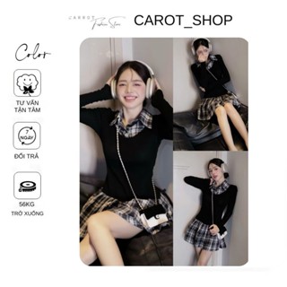 ( có bigsize + quần bảo hộ ) ĐẦM CỔ SƠ MI TAY PHỐI KHOÁC ĐEN LIỀN DÁNG BASIC HÀN QUỐC by CarrotShop ( ngắn )