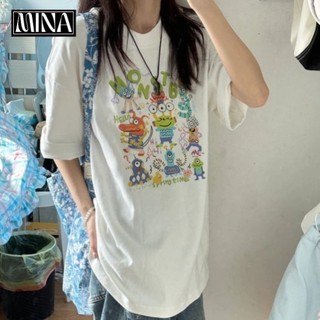 MINA Local brand  cổ tròn vintage Trắng áo thun nữ kiểu bigsize unisex basic ulzzang 100%cotton