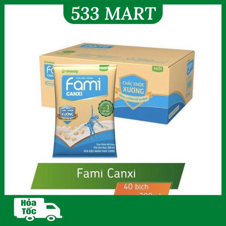 [HỎA TỐC HCM] THÙNG 40 BỊCH SỮA ĐẬU NÀNH FAMI NGUYÊN CHẤT, FAMI CANXI X 200ML