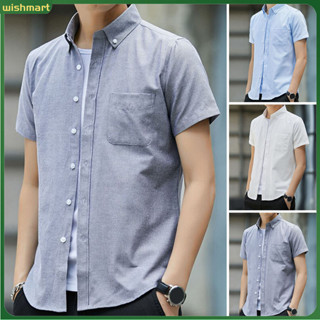 [Wm] Áo sơ mi nam công sở cổ bẻ cổ áo một ngực mỏng vừa vặn Áo len tay ngắn dạo phố màu trơn mùa hè Áo sơ mi thường ngày Quần áo đi làm mặc công sở