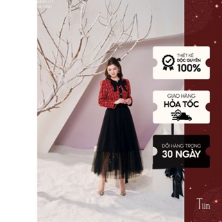 Chân váy xếp ly midi dáng dài voan lưới bốn màu freesize Tiin Store GC23062
