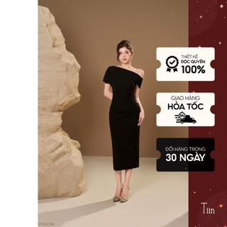 Váy đầm nữ dự tiệc thiết kế trễ vai lệch xếp ly sườn dáng bút chì TUYTSY nữ tính đi chơi sang chảnh TIINSTORE VHN1148