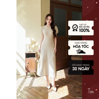 Váy len dáng dài A cổ tròn gân hai màu freesize (không kèm đai) Tiin Store GV24048