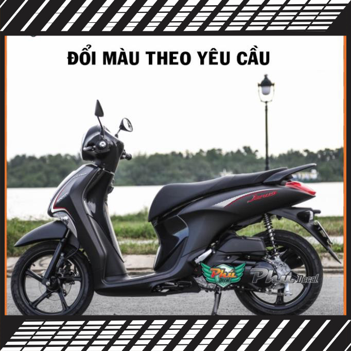 Tem rời xe Janus Yamaha xe đen mẫu tem chỉ trắng đỏ đơn giản, sang trọng (tem bóng) không bat màu