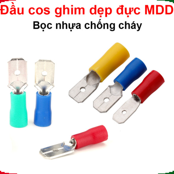 [Giá sỉ] (50 cái) Đầu cos ghim dẹp đực, cos ghim capa đực bọc nhựa MDD